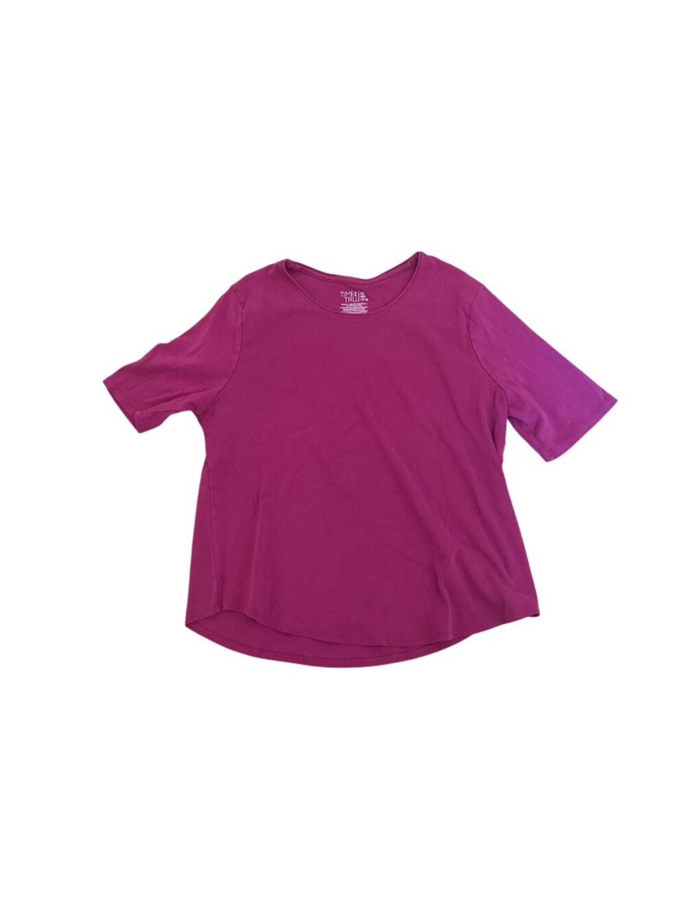 Time And Tru Womens Top XL 16-18 Short Sleeve Magenta Crewneck Cotton Casual
